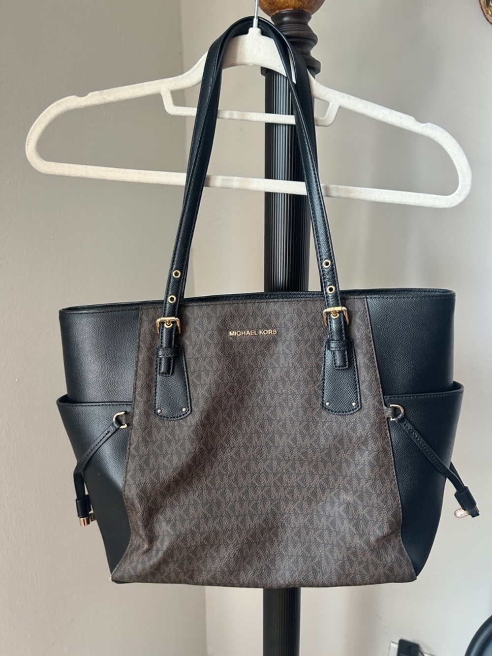 Michael Kors Brown Signature & Black Leather Tote NWT